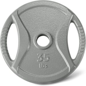 Gikpal Olympic Weight Plates, 2-Inch Three-Grip Rubber Coated Barbell Plates with Steel Hub,